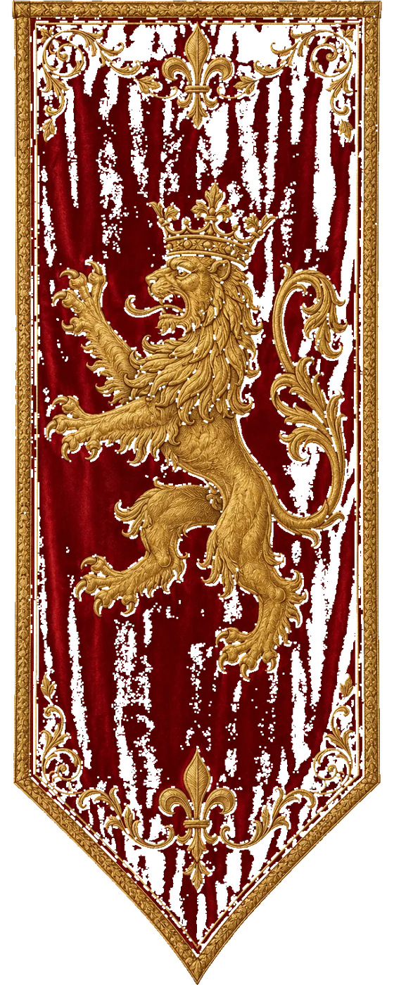 Crimson and gold banner of the Prologue, bearing a lion