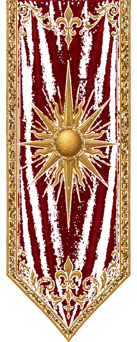 Crimson and gold banner of chapter one, bearing a sun