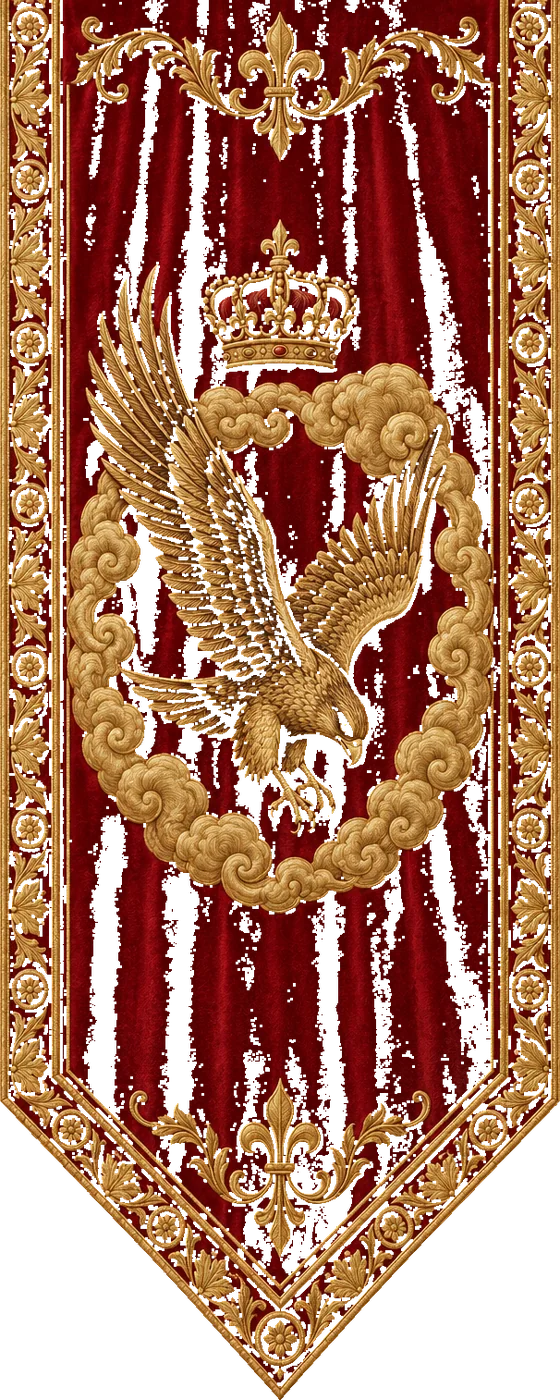 Crimson and gold banner of chapter four, bearing an eagle in a wreath