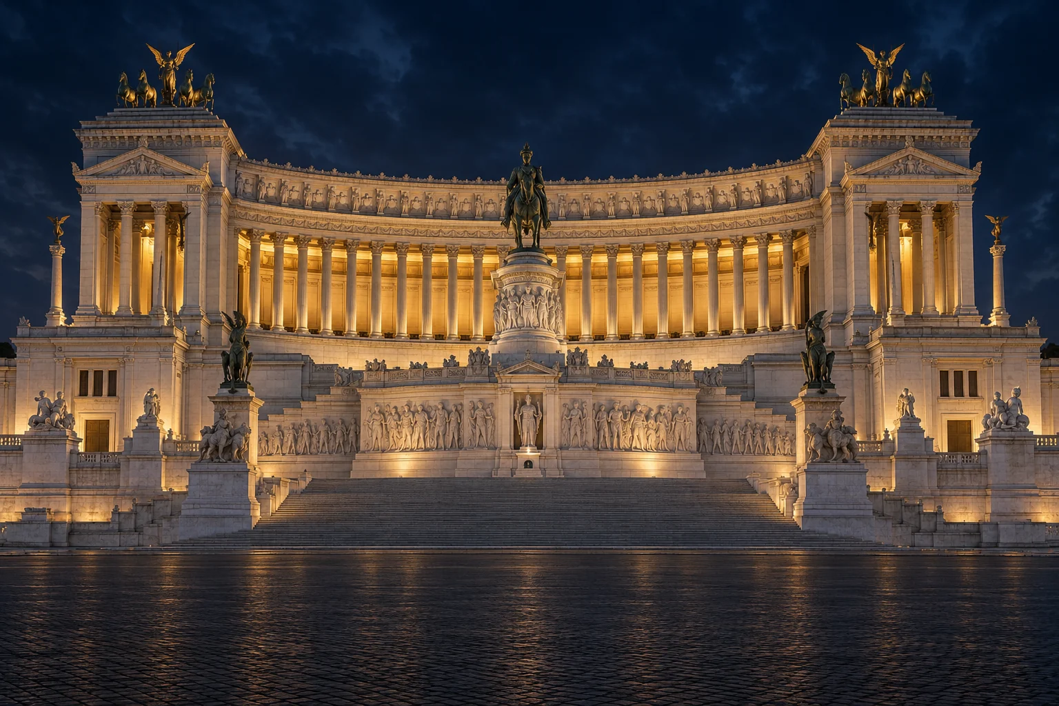 The monument at night, colonnade lit